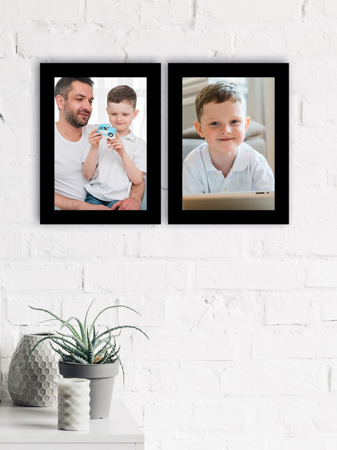 eCraftIndia Set Of 2 Black Solid Memory Wall Collage Photo Frames