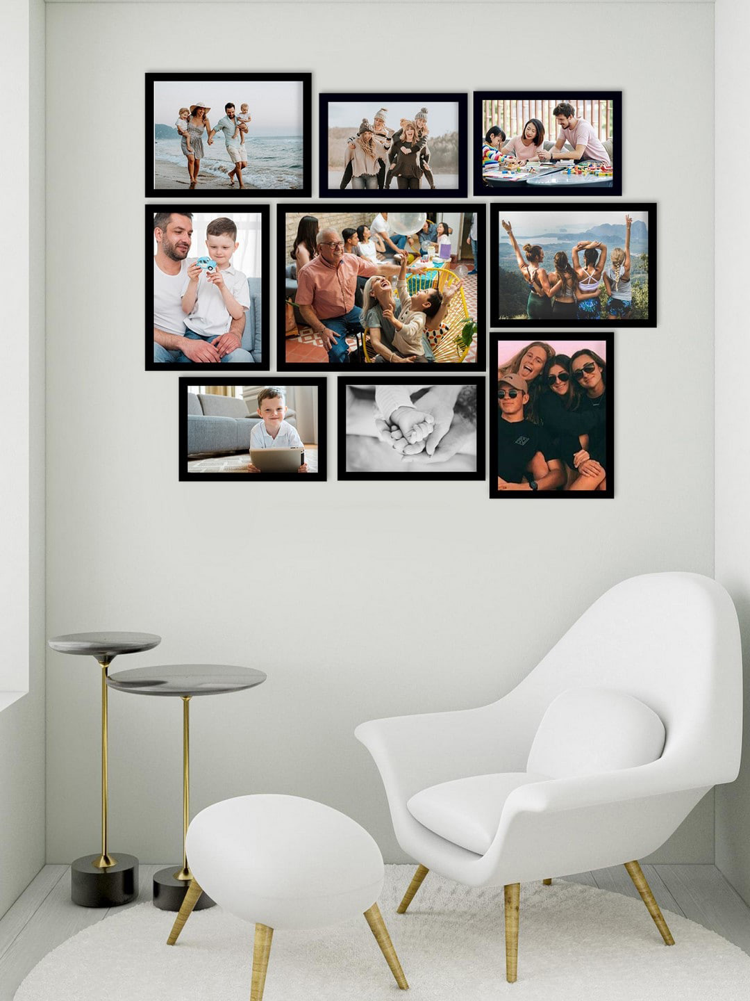 eCraftIndia Set of 9 Black Wall Collage Photo Frames