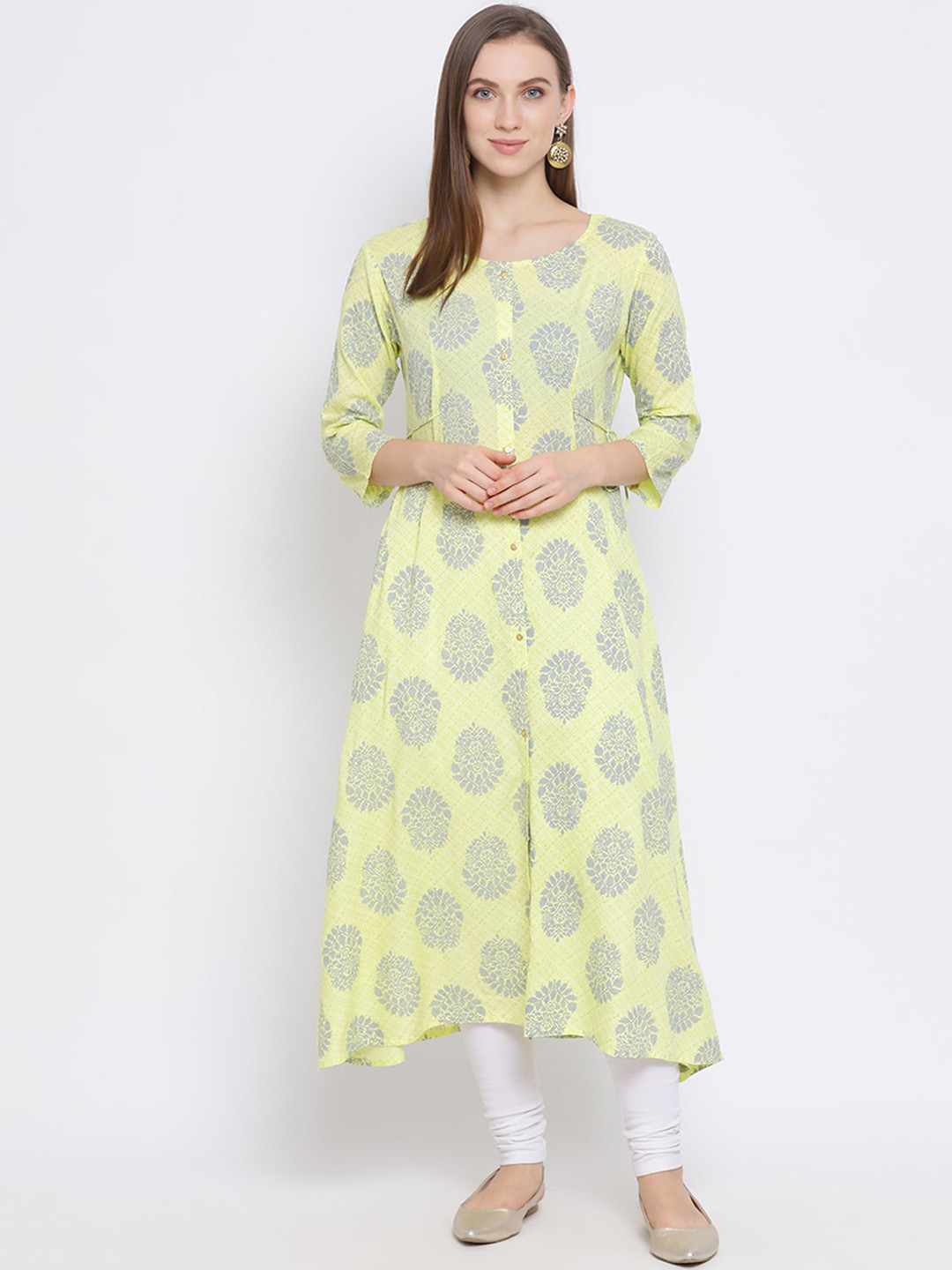 Span Women Lime Green Printed A-Line Kurta