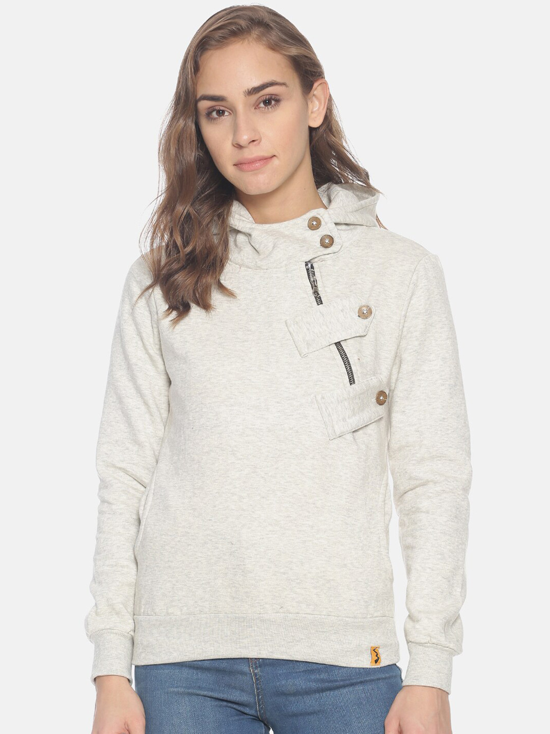 Campus Sutra Women Cream-Coloured Solid Windcheater Padded Jacket