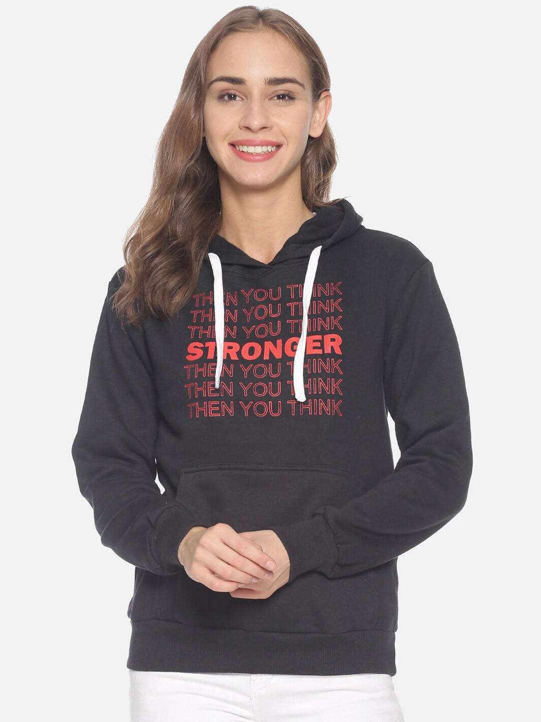 PINACOLADA Women Charcoal Grey Printed Hooded Sweatshirt