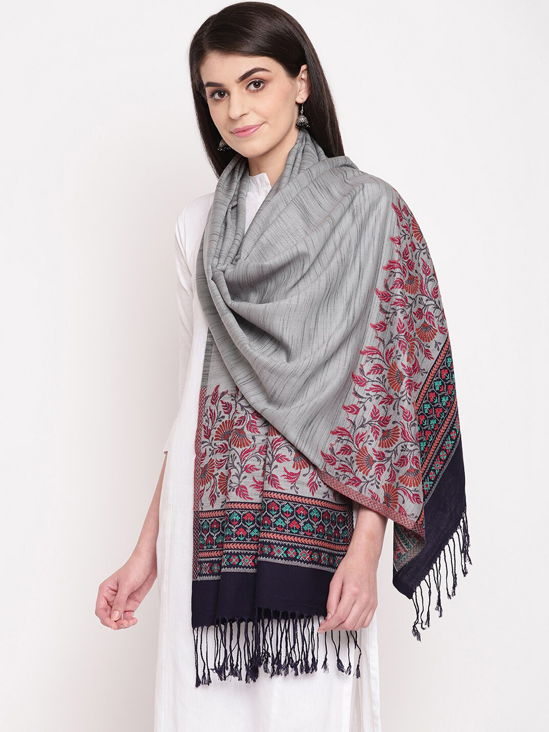 HK colours of fashion Women Grey & Red Printed Stole