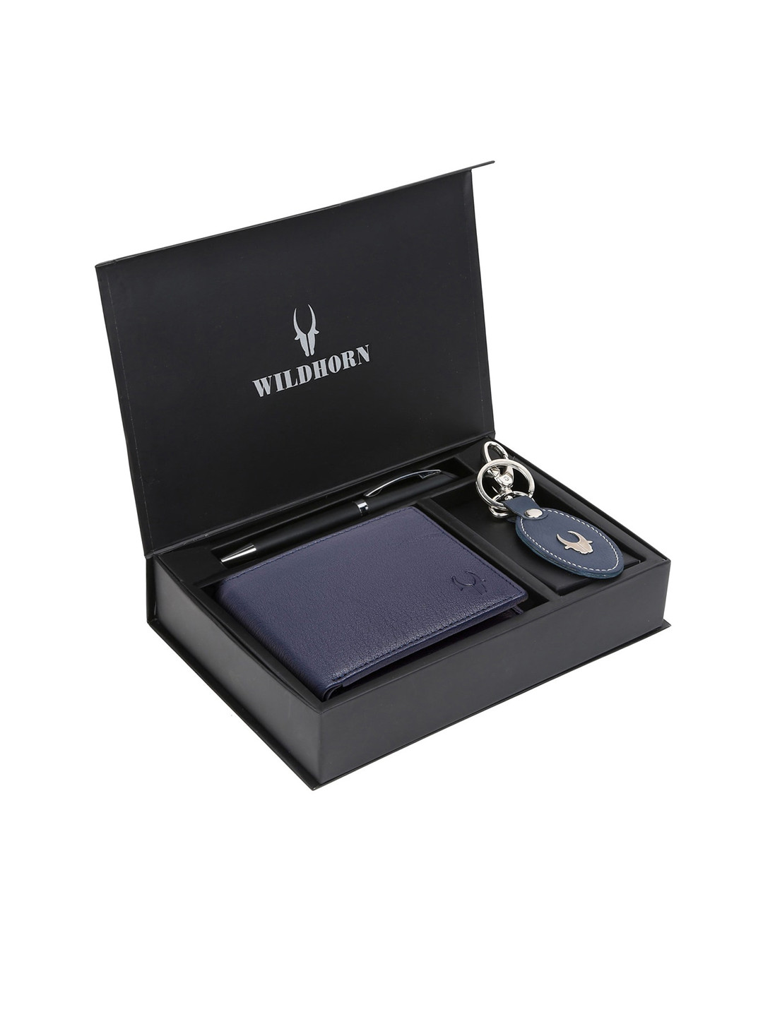 WildHorn Men Blue & Black RFID Protected Genuine High Quality Leather Accessory Gift Set