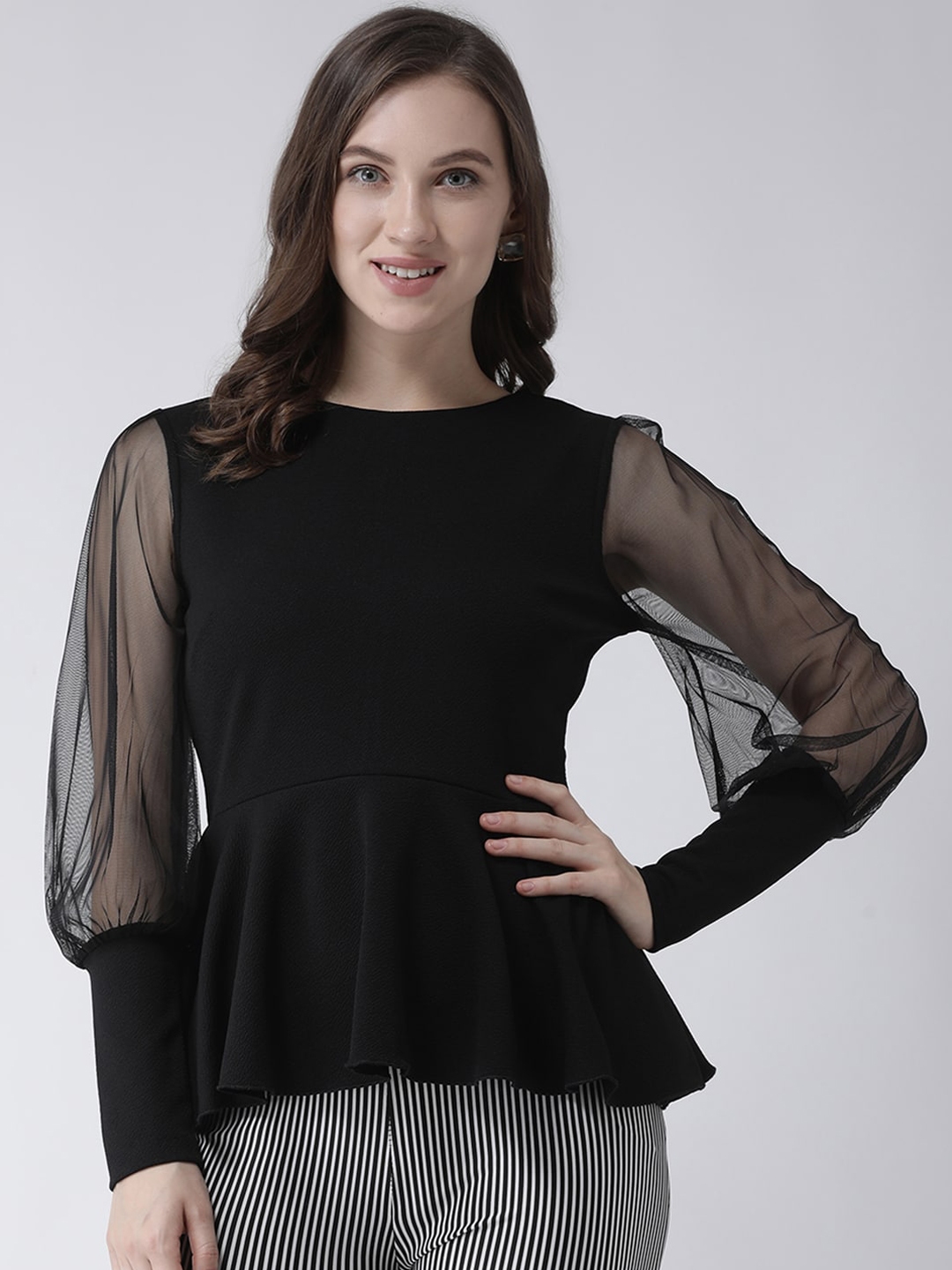 Buy KASSUALLY Black Peplum Top With Mesh Sleeves Tops for Women 12512056 Myntra