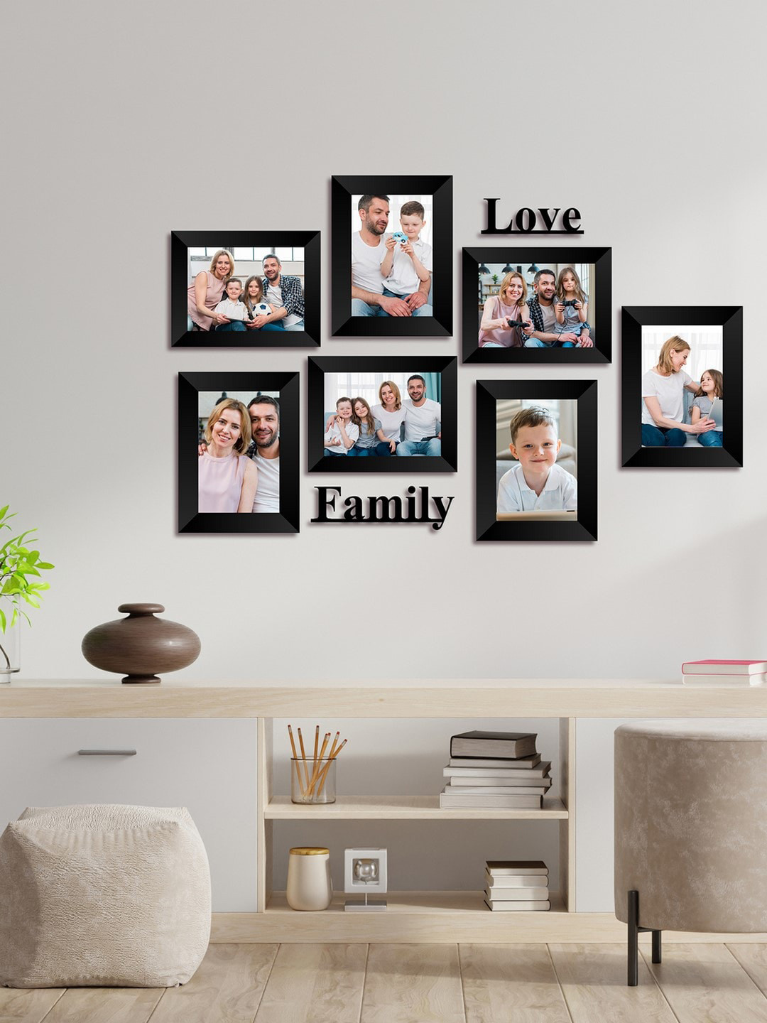 eCraftIndia Set of 7 Black Solid Memory Wall Collage Photo Frames