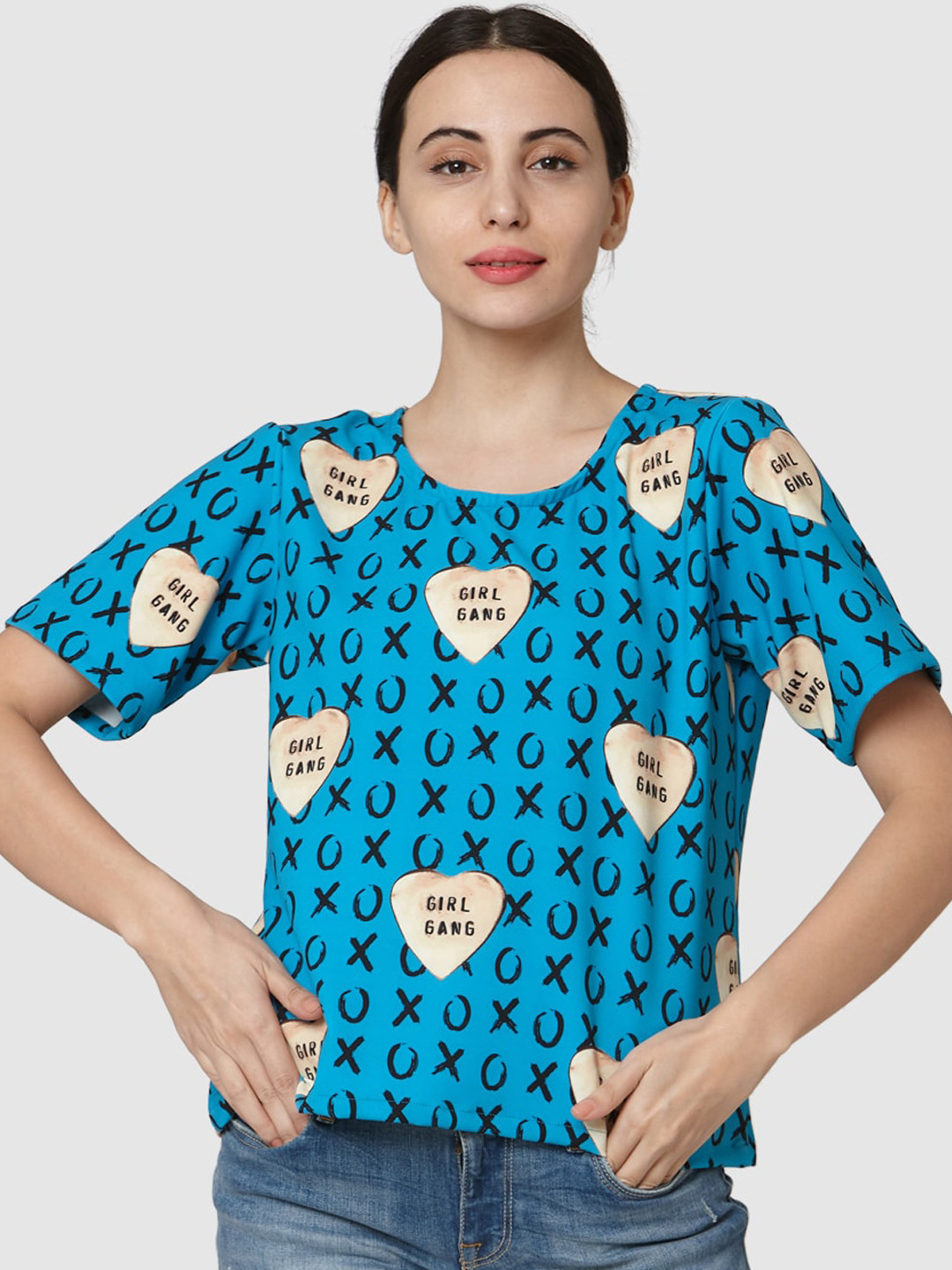 Smarty Pants Women Blue & Black Printed Round Neck T-shirt