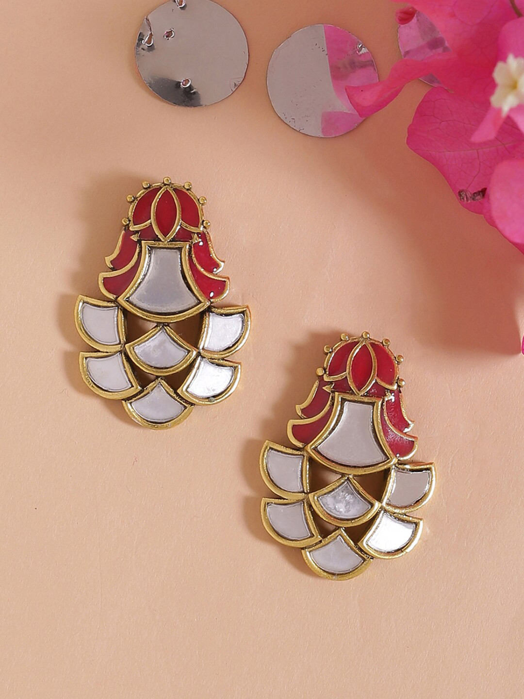 Thikri Enameled Mirror Details Earrings