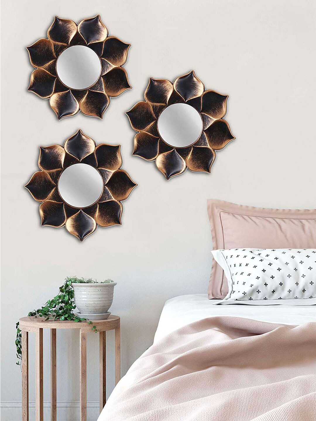 Art Street Set Of 3 Brown & Black Large Wall Hanging Mirrors