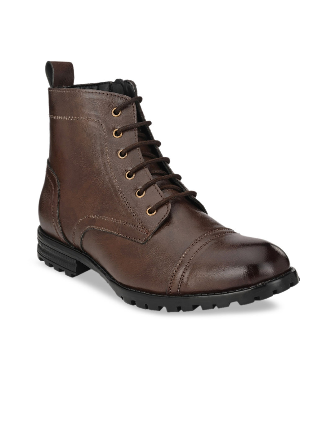 Hirels Men Brown Solid High-Top Biker Boots