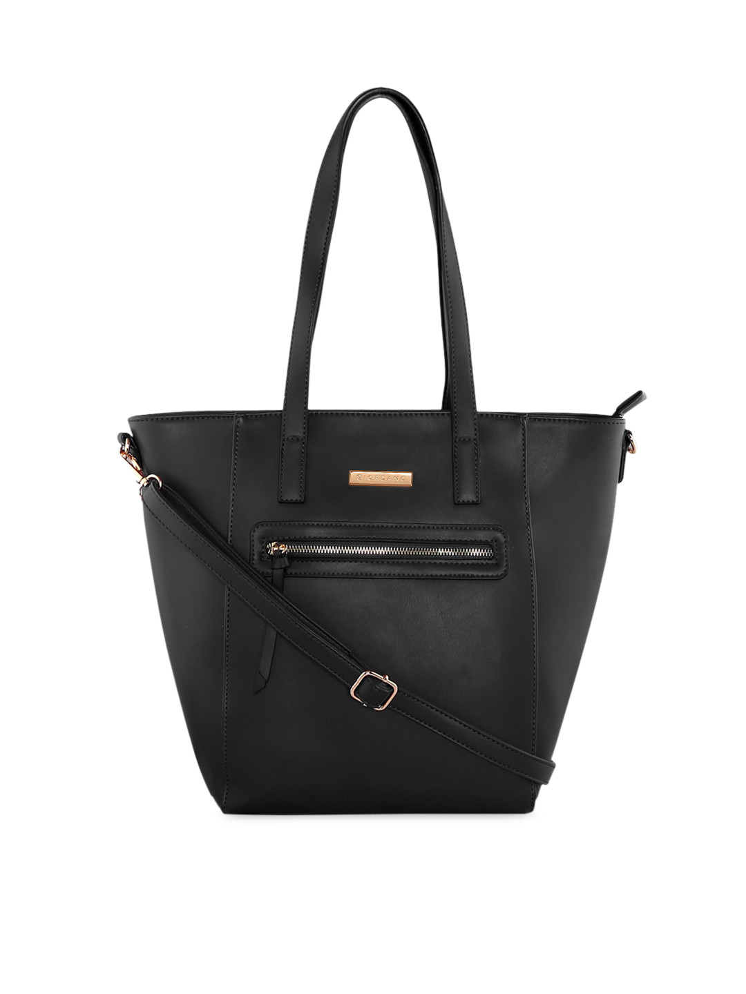 GIORDANO Black Solid Tote Handbag