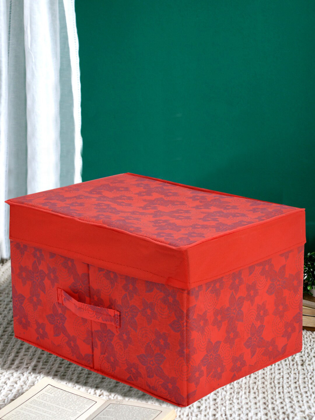 Kuber Industries Red & Blue Metallic Printed Foldable Wardrobe Organiser Box With Lid