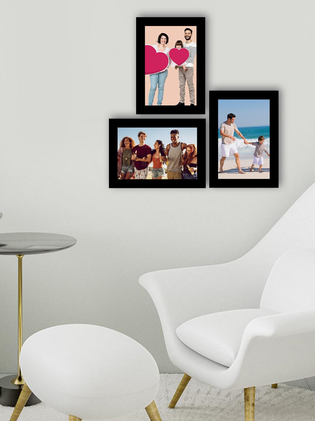 eCraftIndia Set Of 3 Black Solid Memory Wall Collage Photo Frames