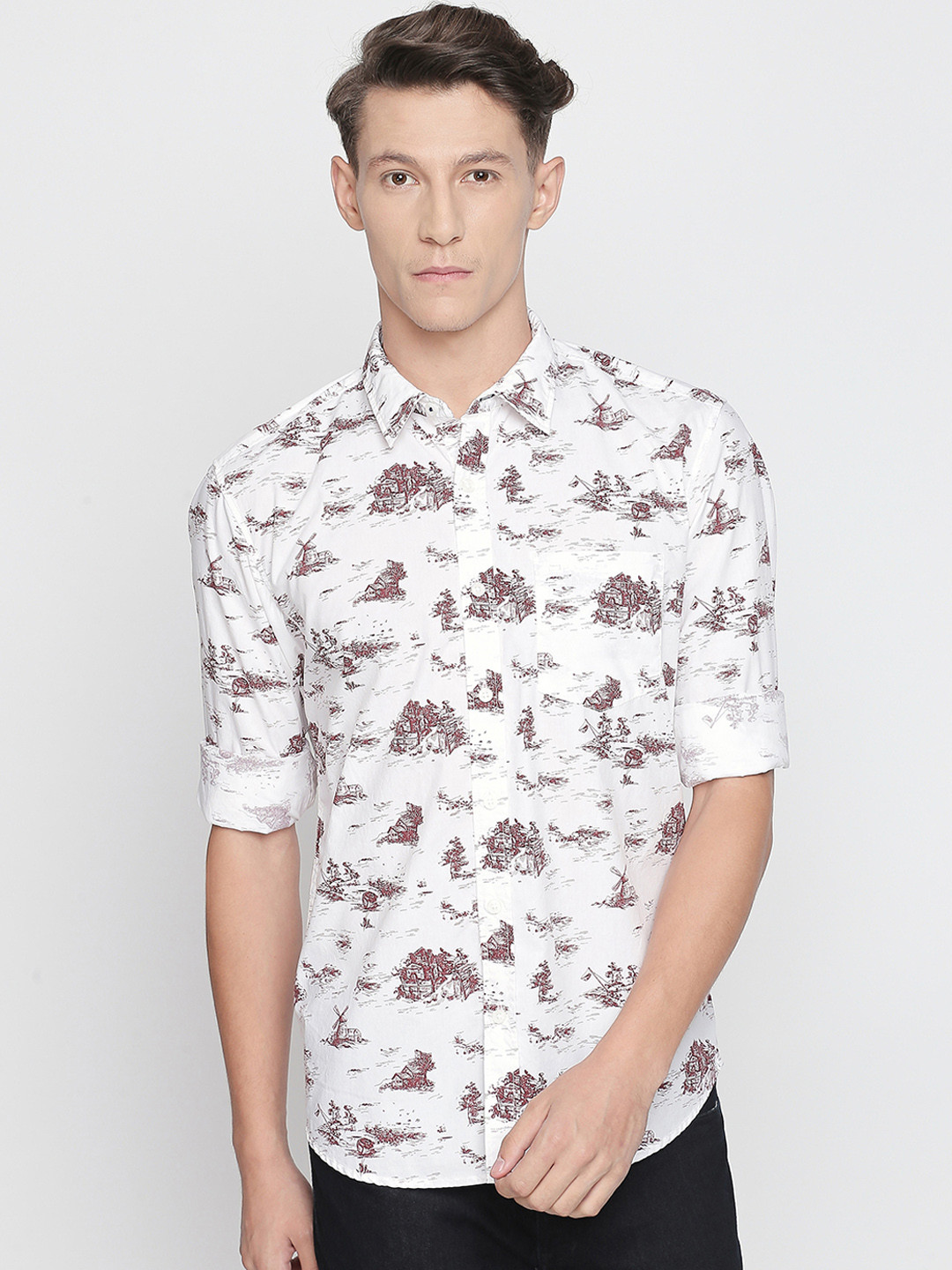 Basics Men Red Slim Fit Printed Casual Shirt