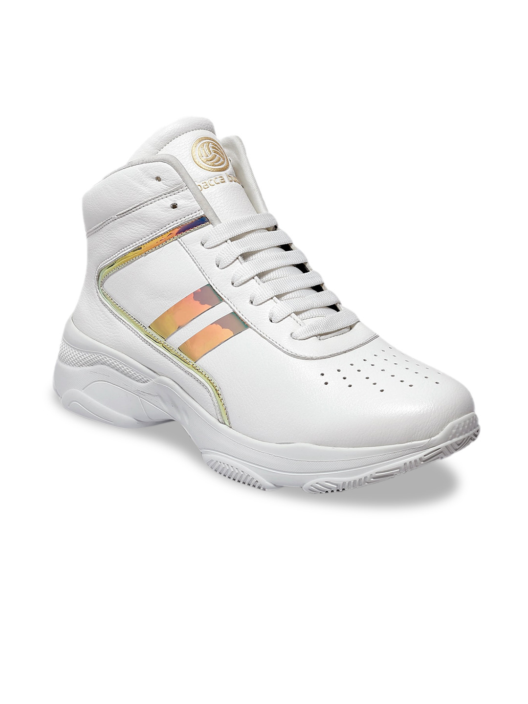 bacca bucci Men White Striped PU High-Top Sneakers