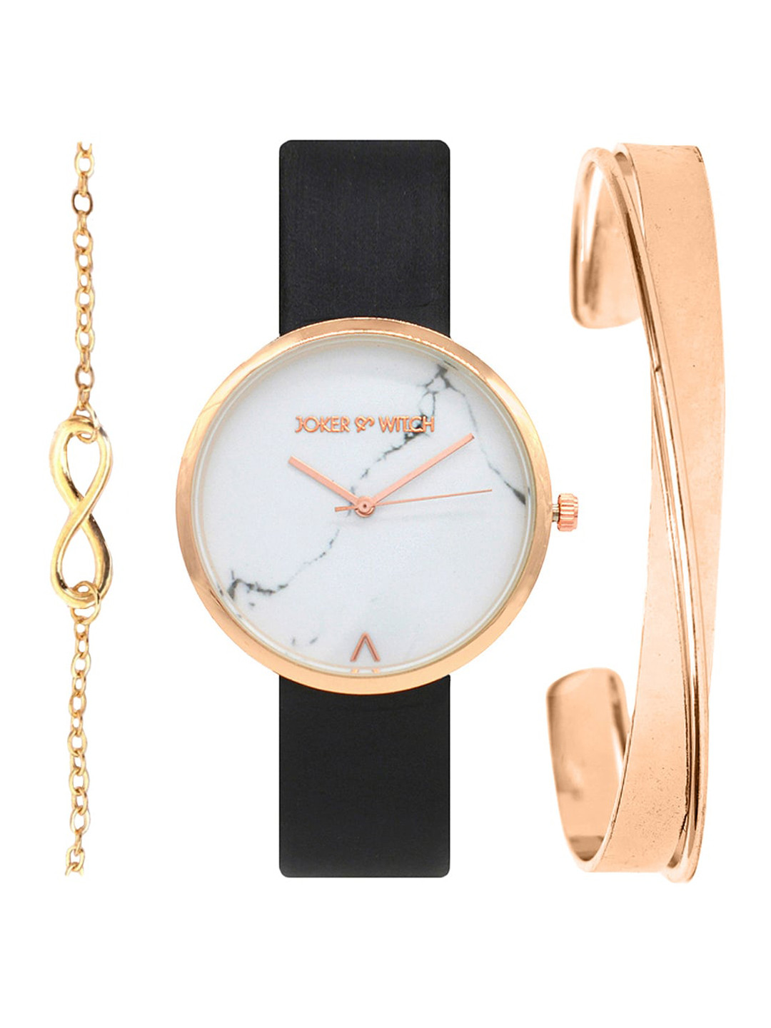 Joker & Witch Women Gold-Toned & White Serene Watch Bracelet Stack