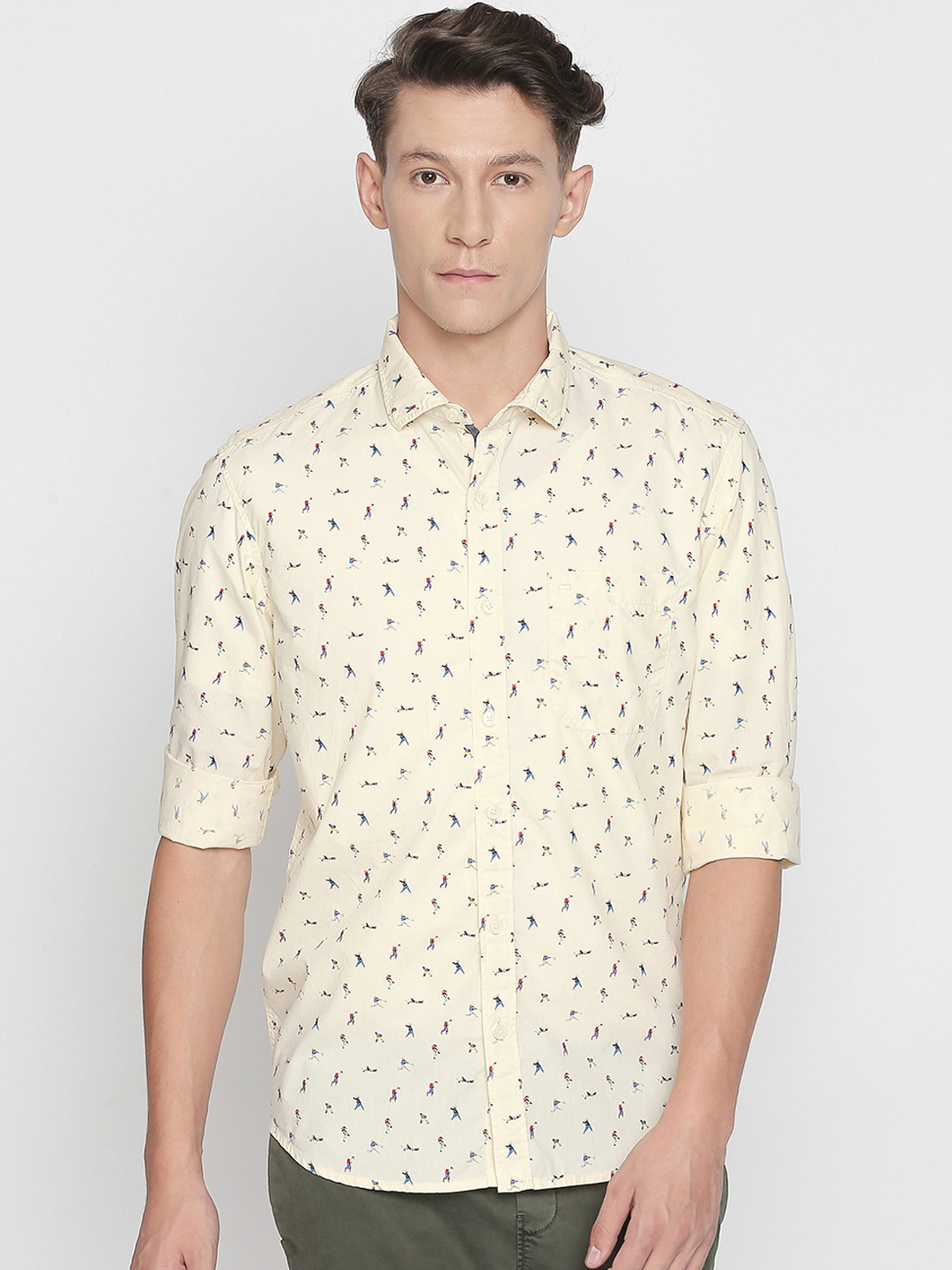 Basics Men Yellow Slim Fit Printed Casual Shirt