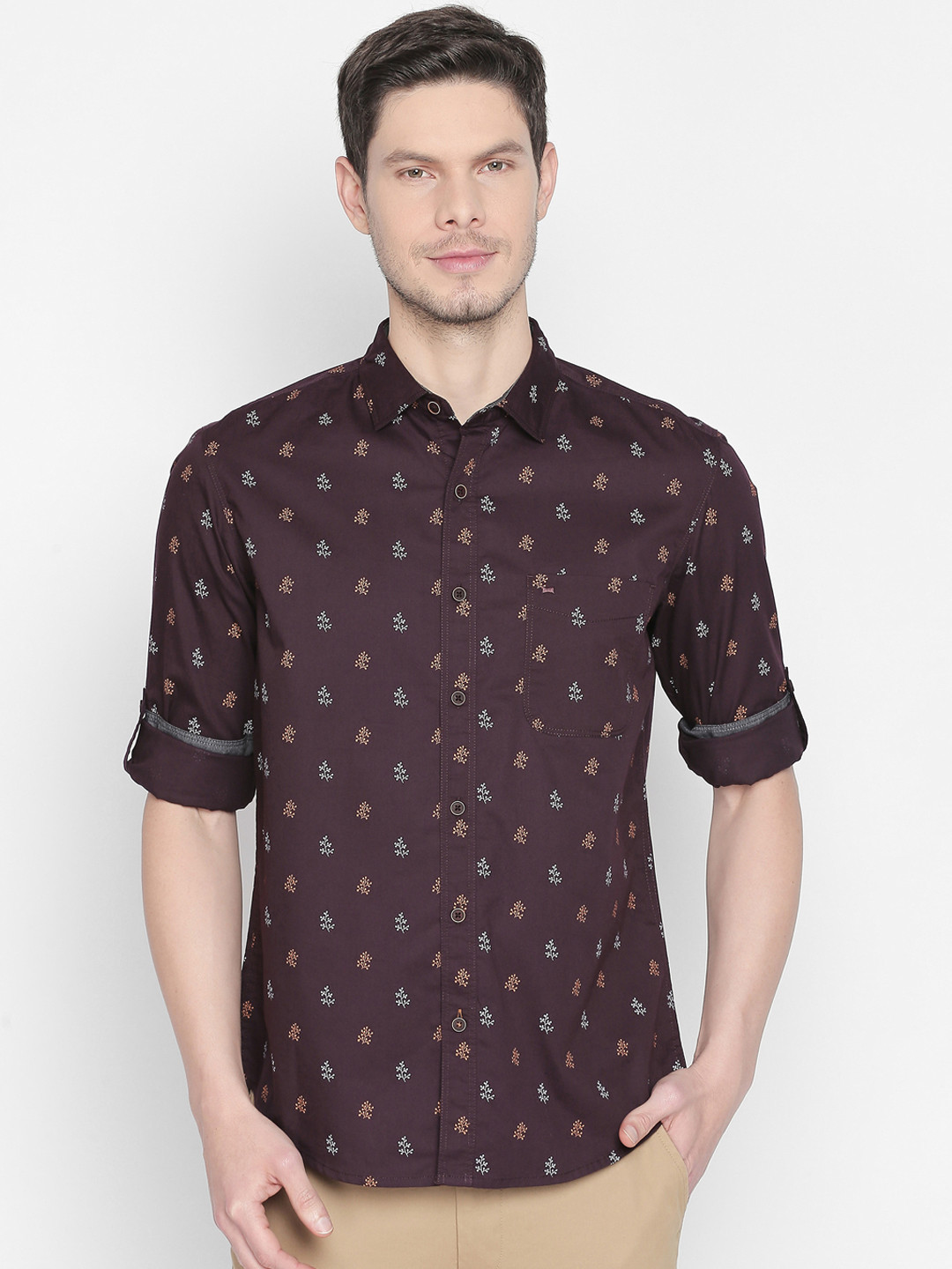 Basics Men Maroon Slim Fit Printed Casual Shirt