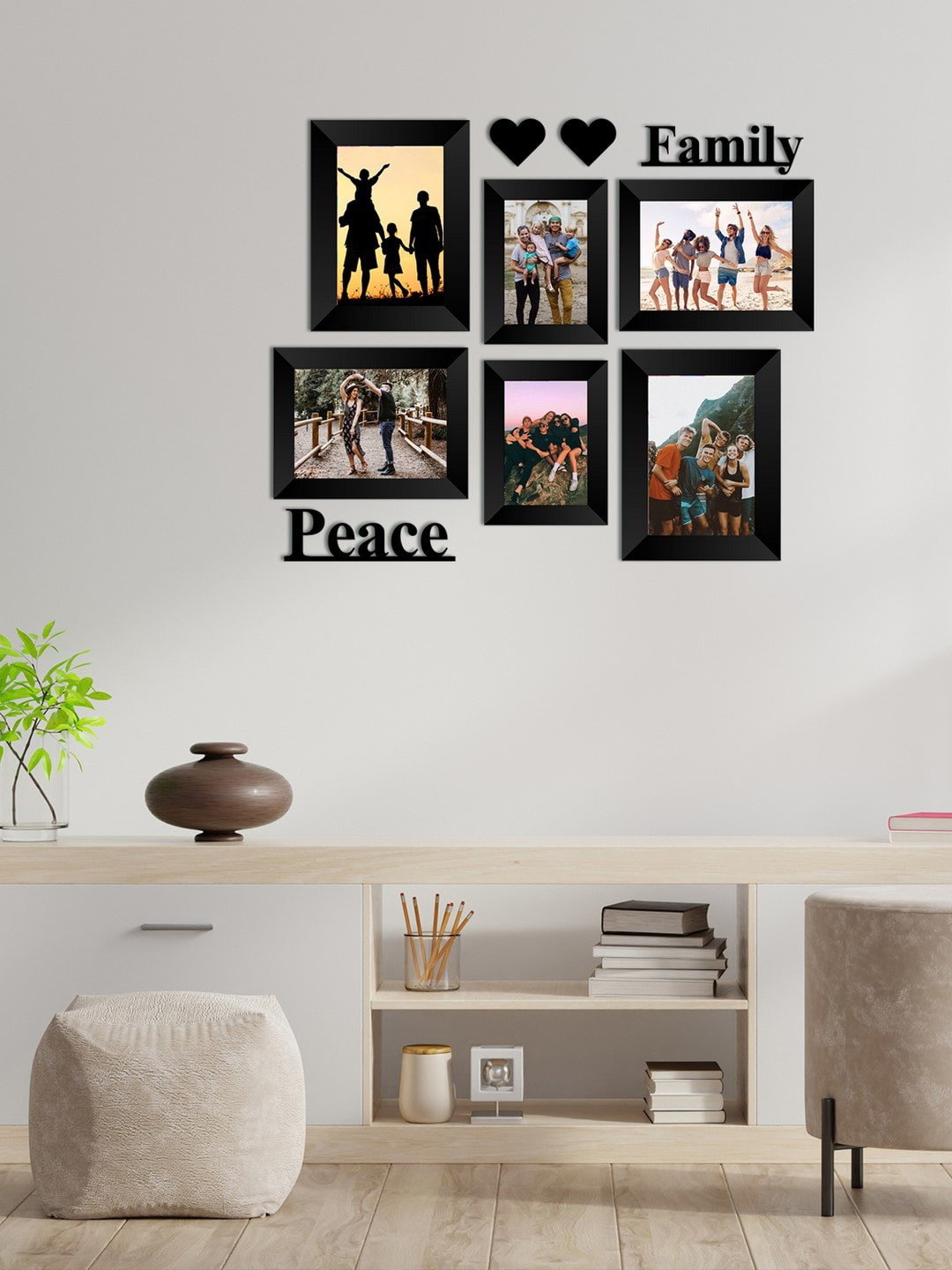 eCraftIndia Set Of 6 Black Solid Memory Wall Collage Photo Frames
