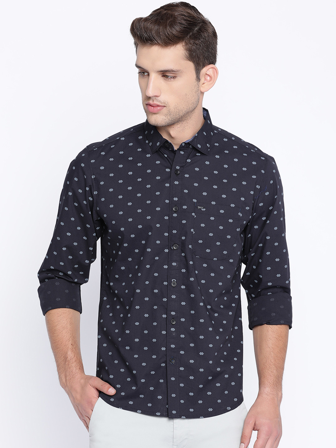 Basics Men Black Slim Fit Printed Casual Shirt
