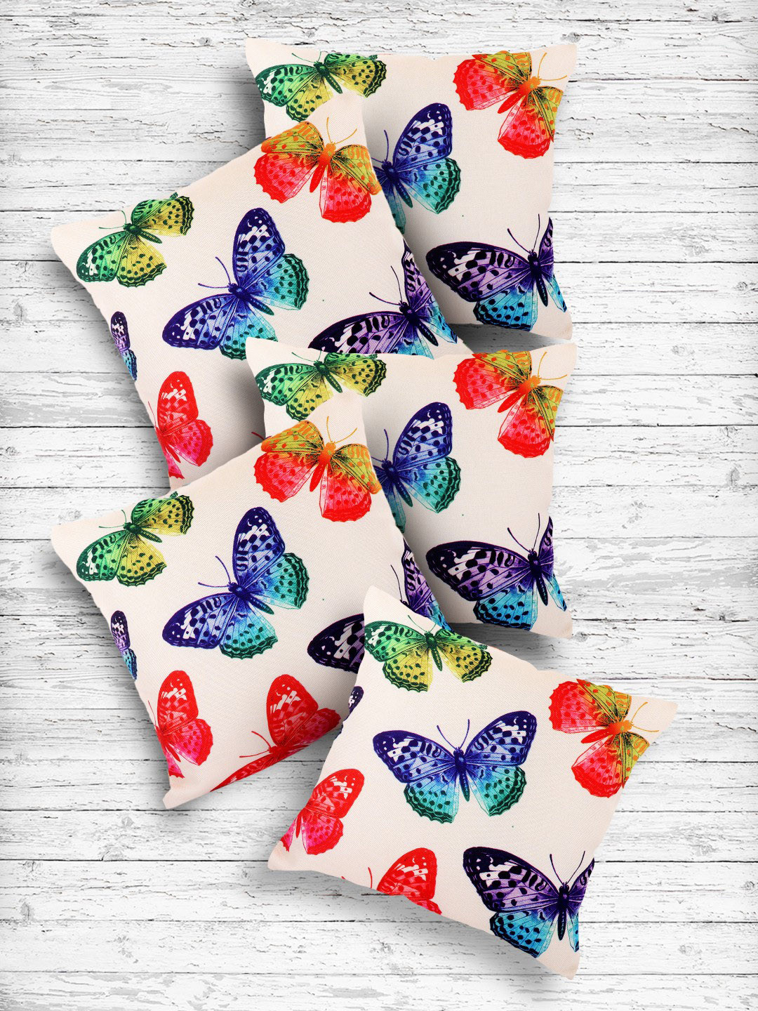 Kuber Industries Butterfly Cream Abstract Cotton 5 Pcs Square Cushion Covers -16x16In