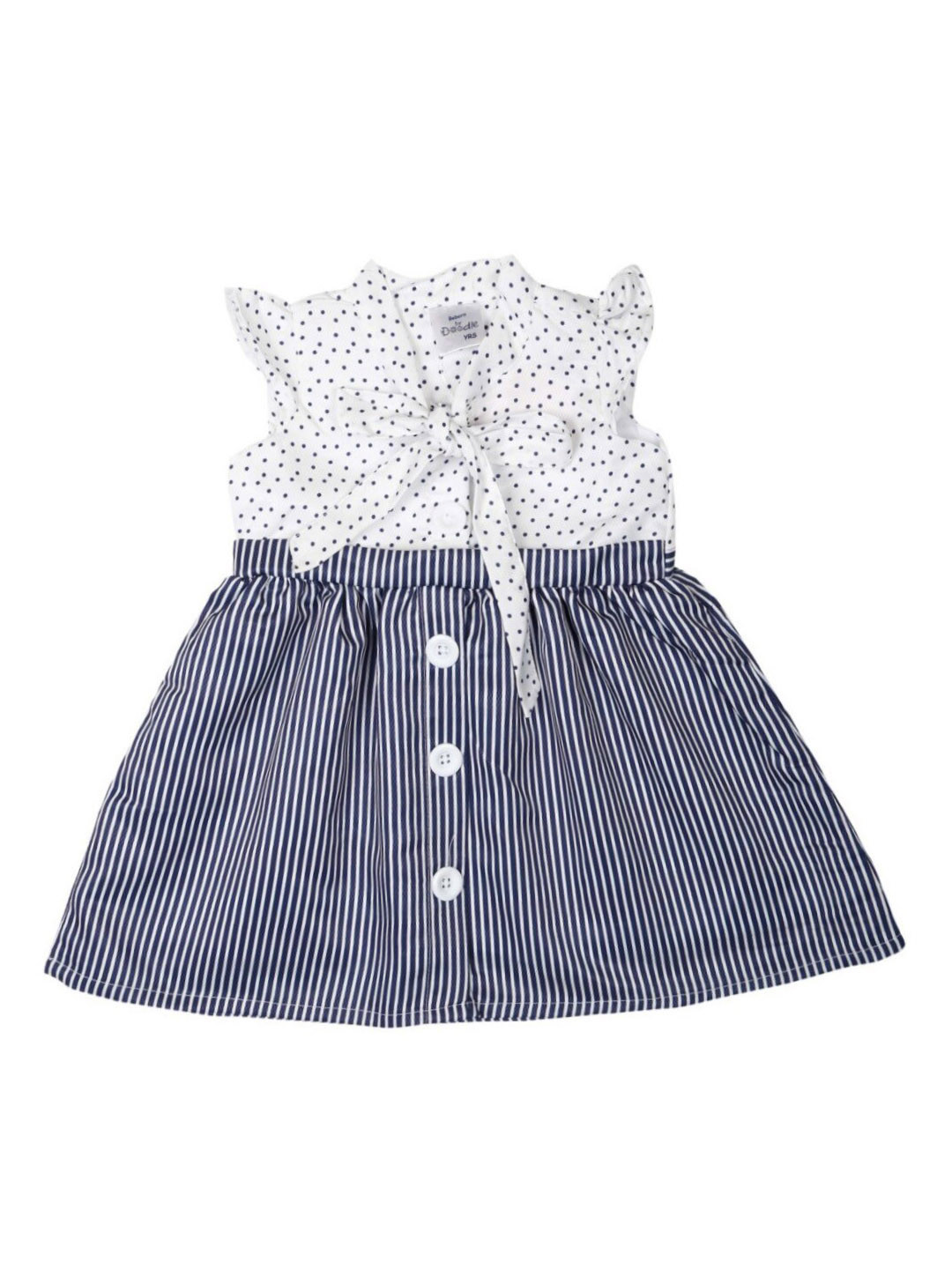 Doodle Girls Navy Blue & White Printed Fit and Flare Dress