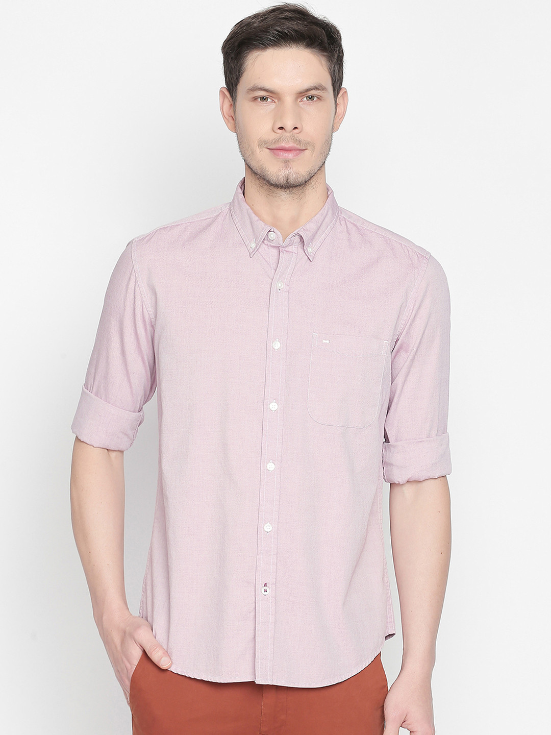 Basics Men Pink Slim Fit Solid Casual Shirt