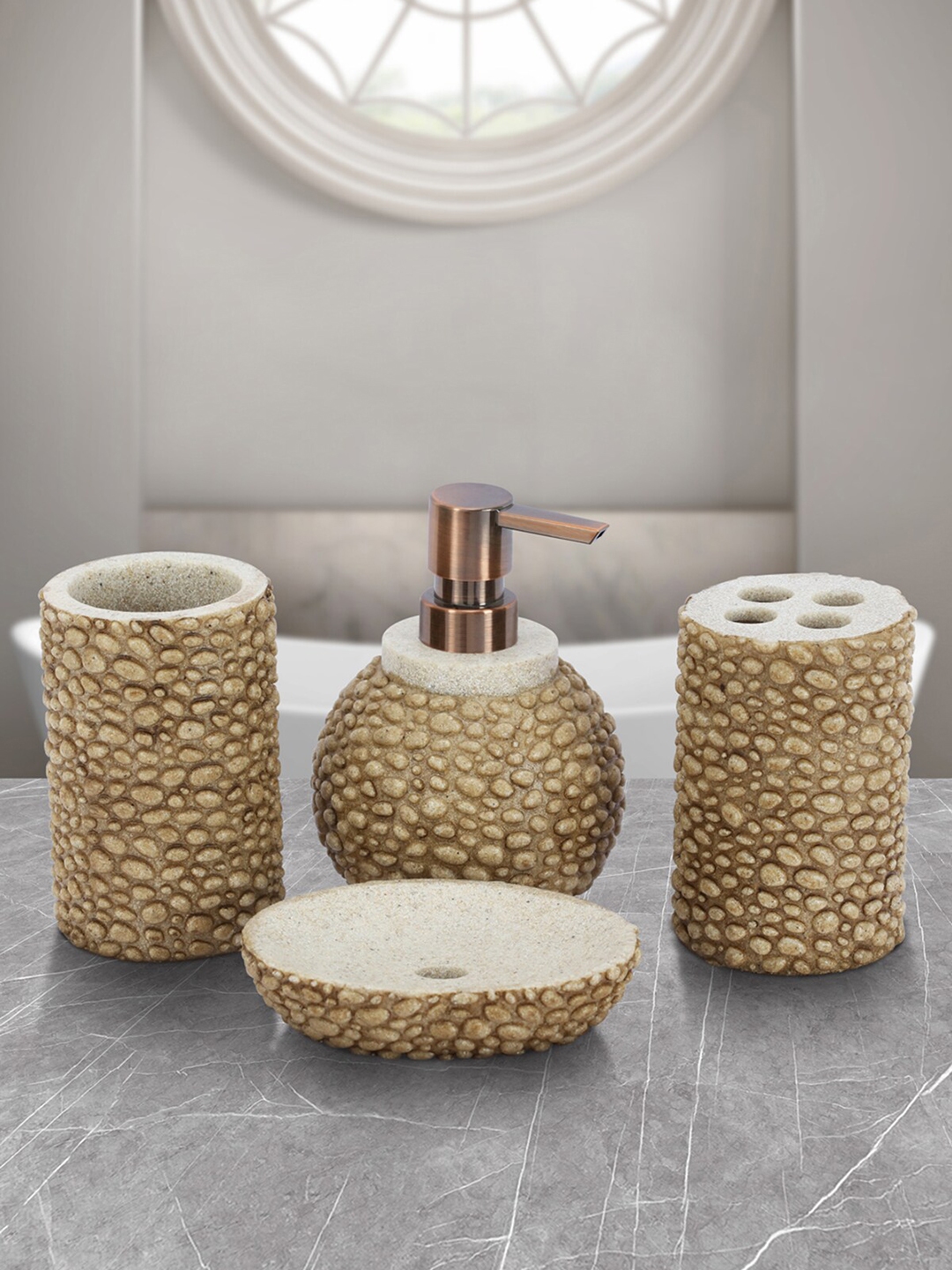 Obsessions Beige 4Pcs Alvina Bath Accessories Set