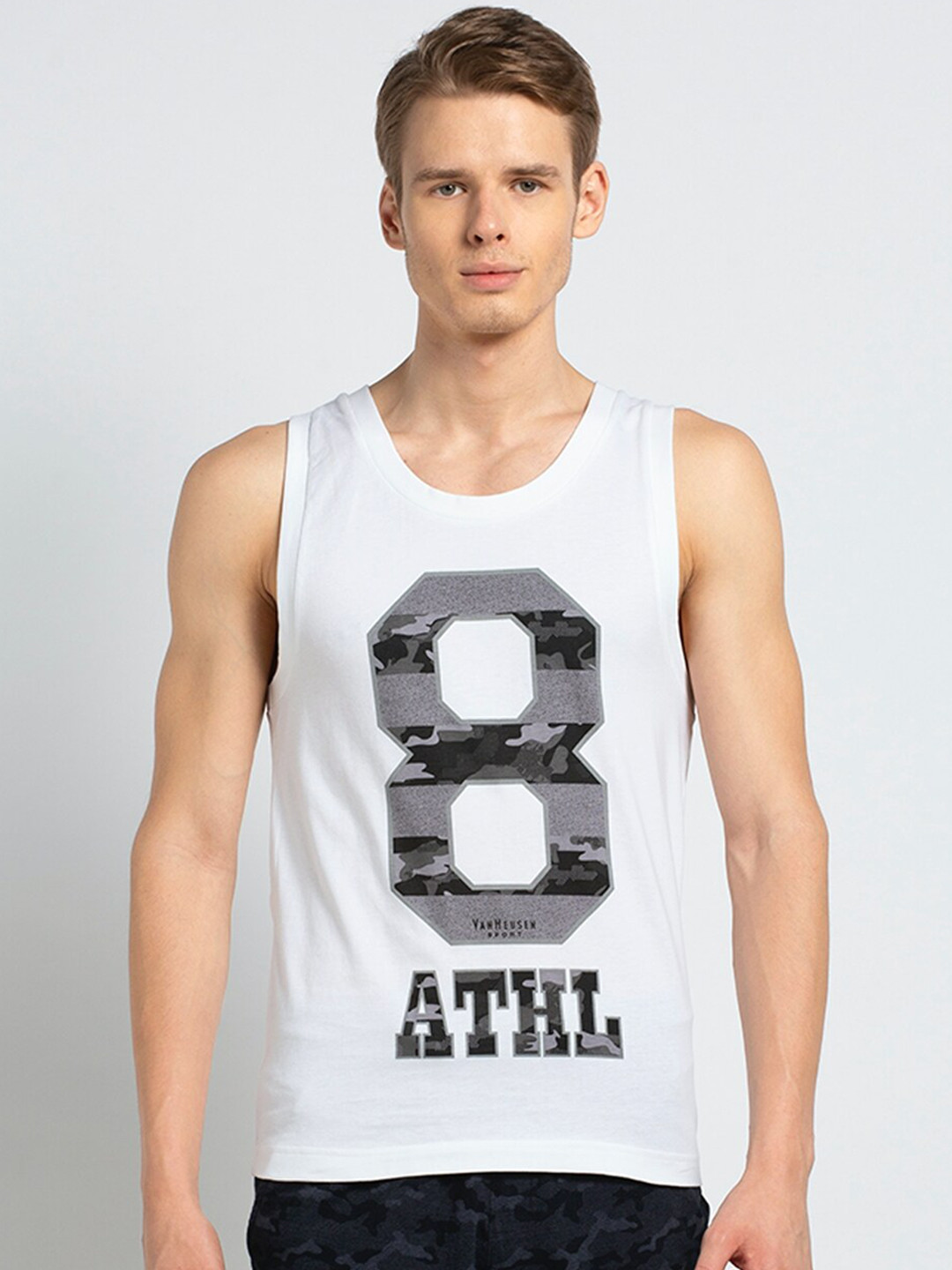 Van Heusen Innerwear Men White Printed All Day Comfort Graphic Print Vest