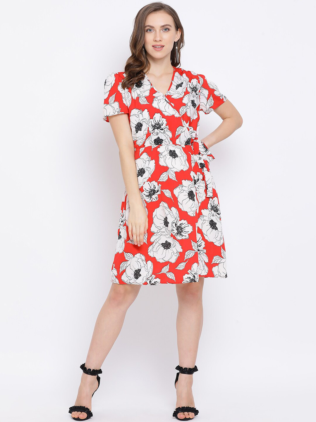 Oxolloxo Women Red Printed Wrap Dress
