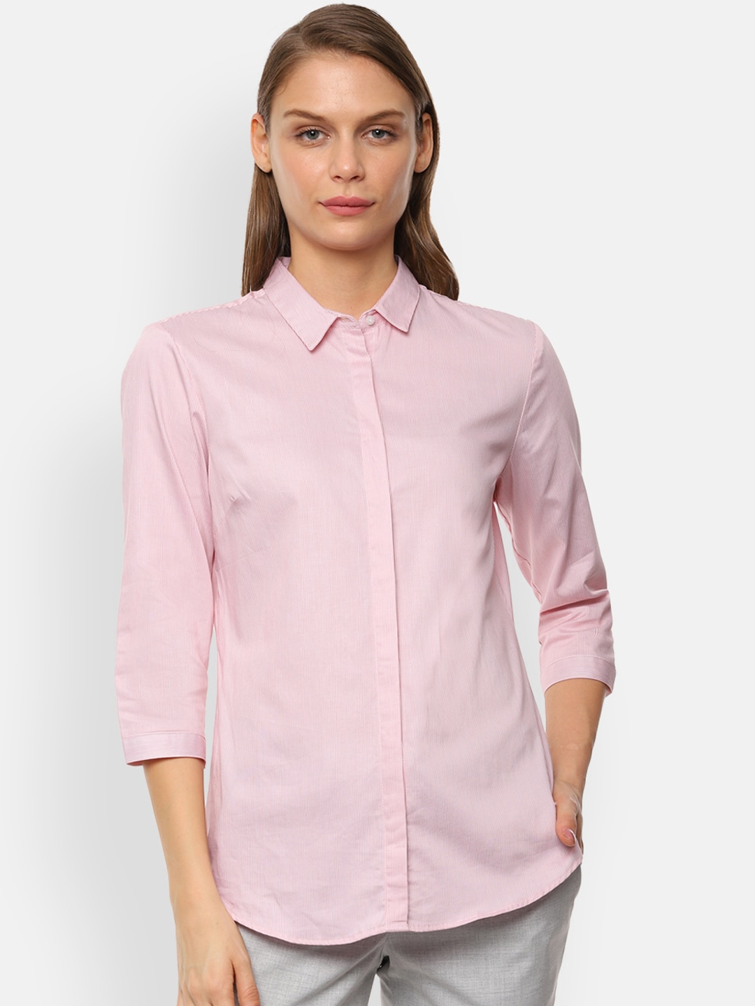 Van Heusen Woman Pink Solid Formal Shirt
