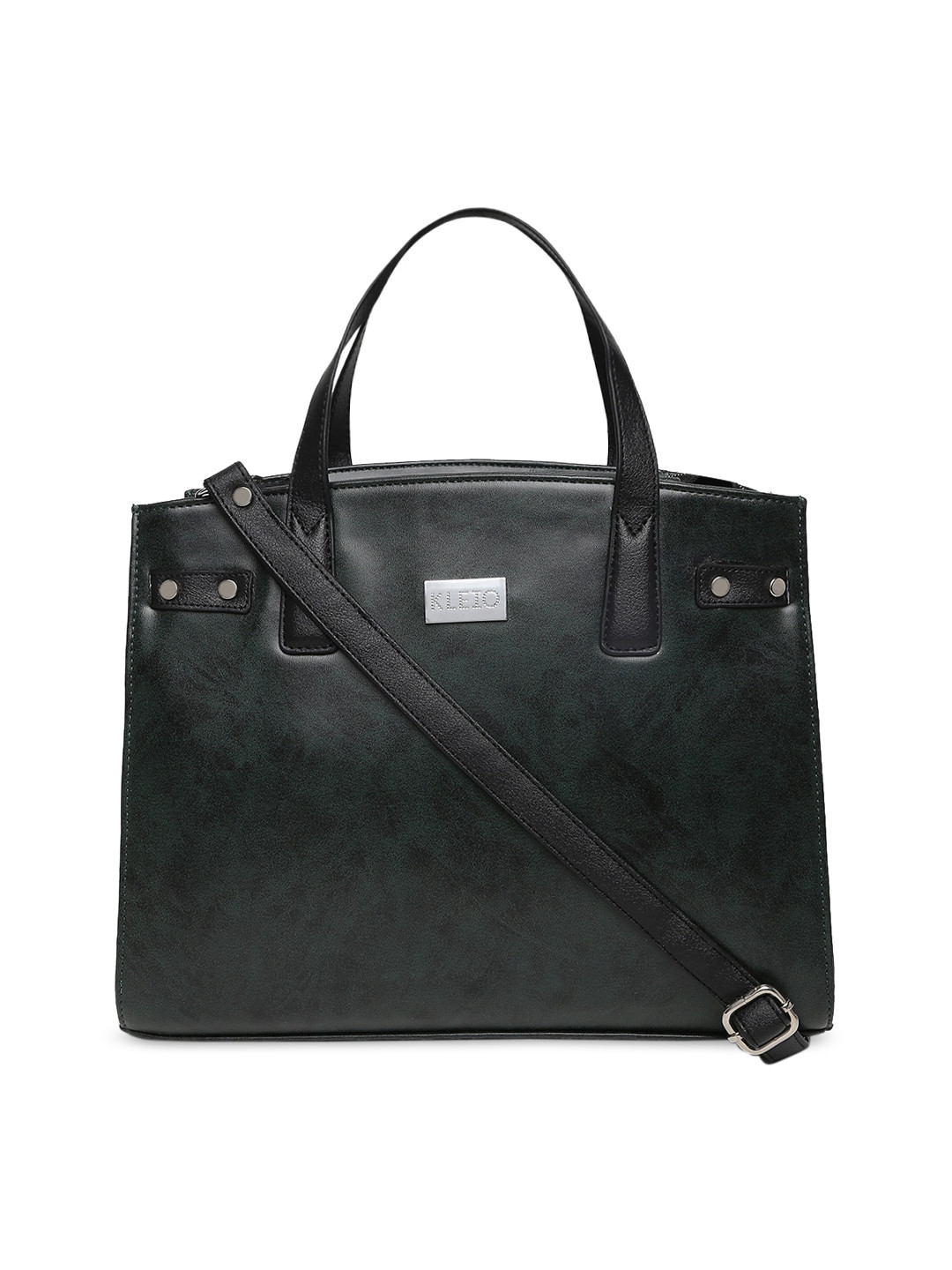 KLEIO Green & Black Self Design Handheld Bag