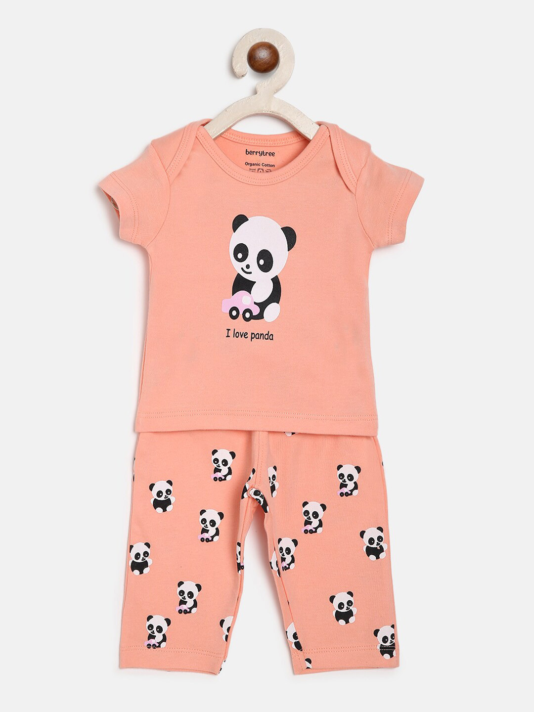 berrytree Infant Kids Orange Printed Organic Cotton Sustainable Night suit