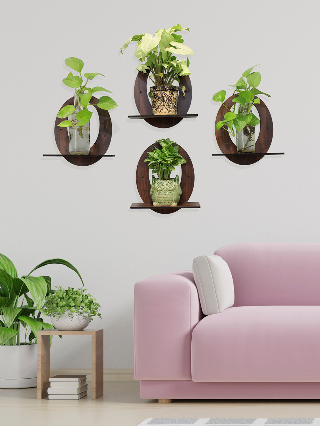 RANDOM Set Of 4 Coffee Brown MDF Basic Wall Shelves