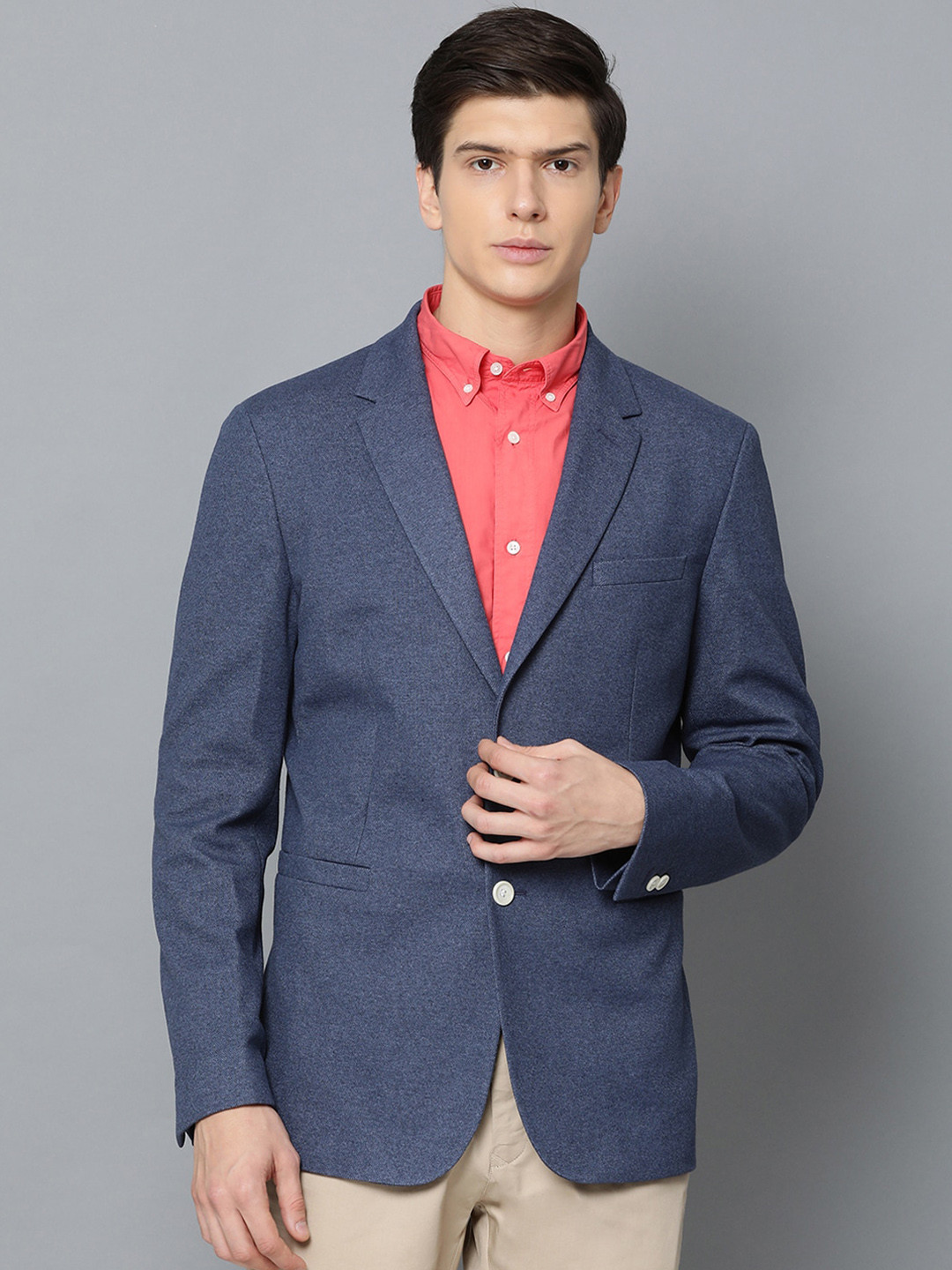 GANT Men Blue Solid Washable Jersey Pique Single-Breasted Casual Blazer