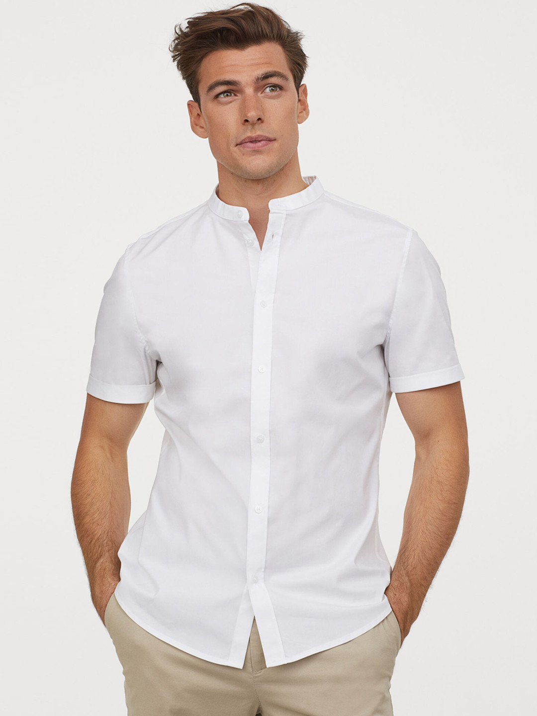 H&M Men White Cotton Shirt Muscle Fit