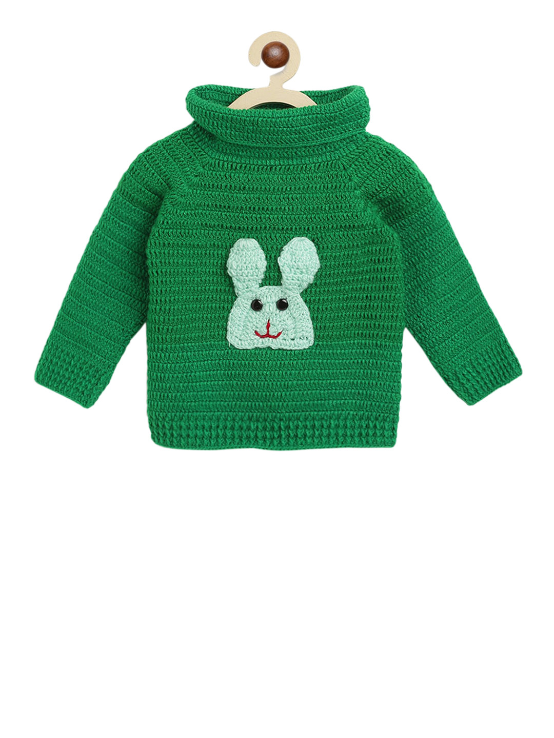 CHUTPUT Kids Green Hand-Knitted Crochet Pullover Sweater