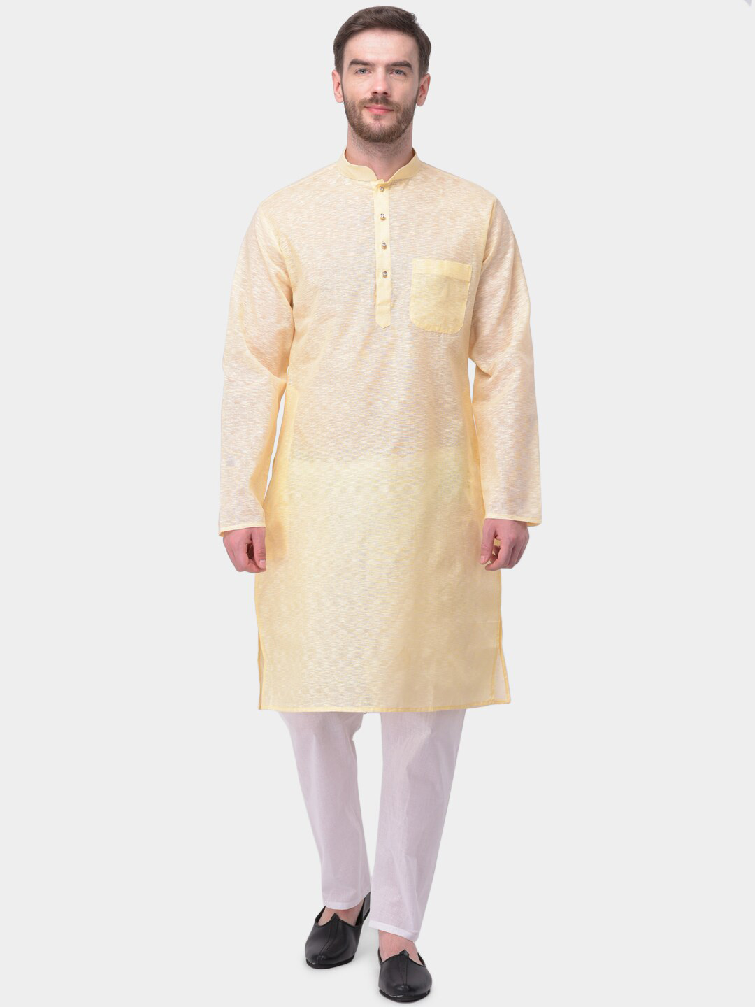 SG LEMAN Men Yellow Solid Kurta with Pyjamas