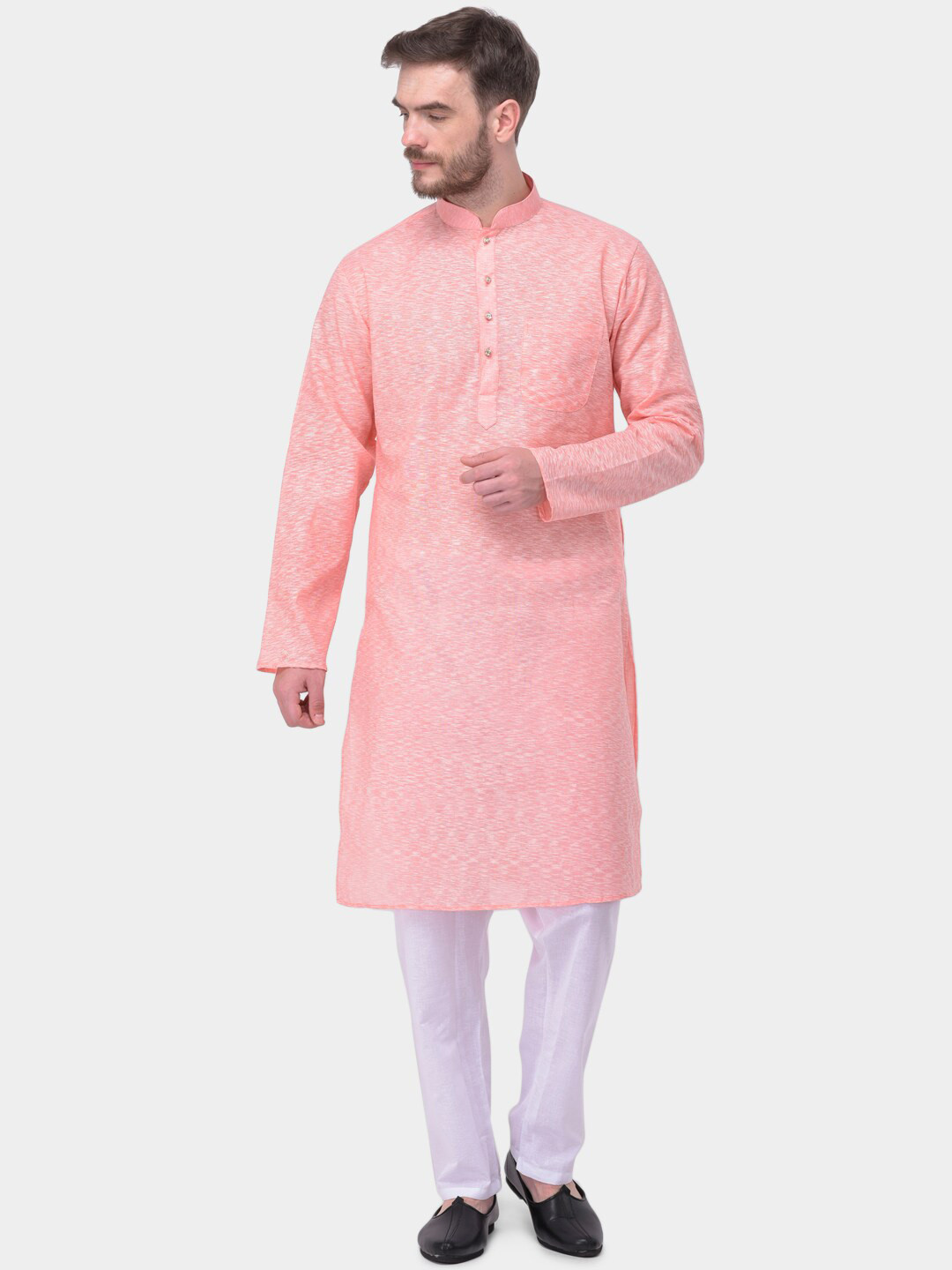 SG LEMAN Men Pink & White Woven Design Kurta with Pyjamas