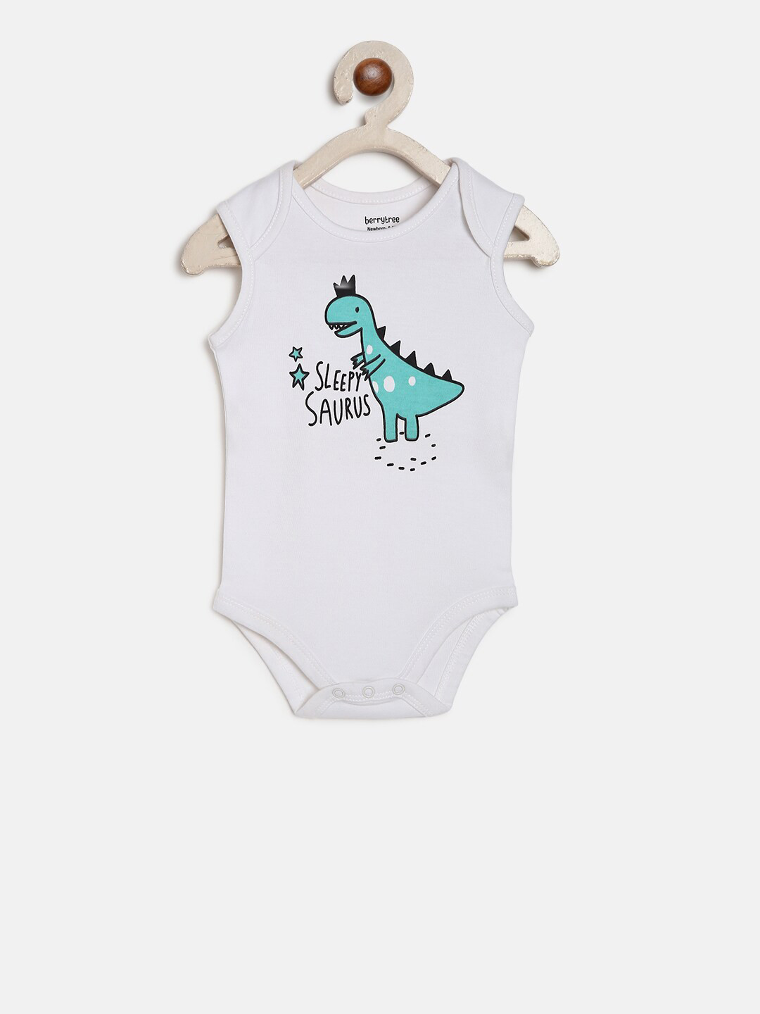berrytree Infant Kids White & Green Dino Printed  Organic Cotton Sustainable Bodysuit