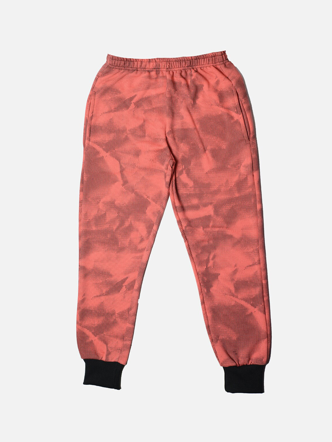 TINY HUG Boys Peach-Coloured & Black Textured Slim-Fit Joggers