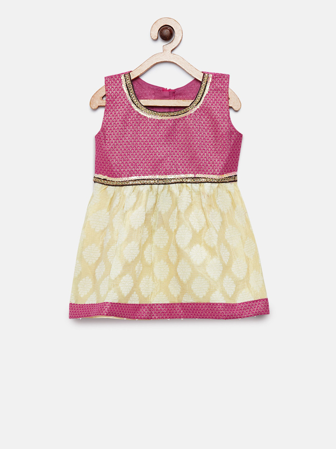 MANY FROCKS & Girls Pink & Cream Printed A-Line Dress