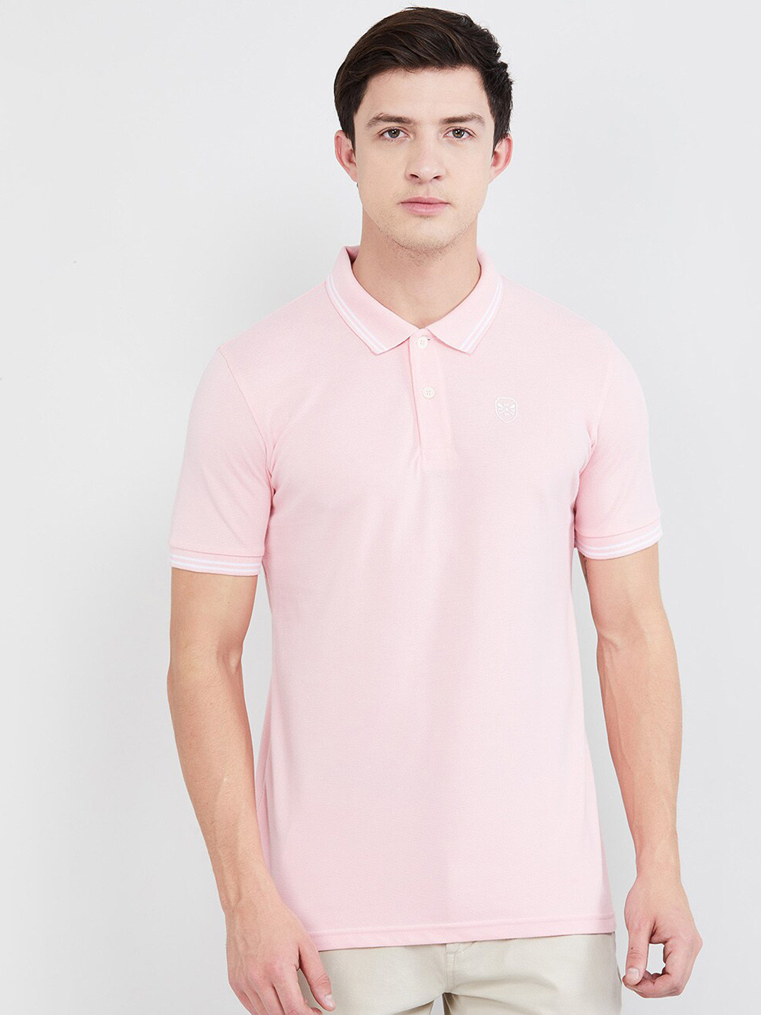 max Men Pink Solid Polo Collar T-shirt