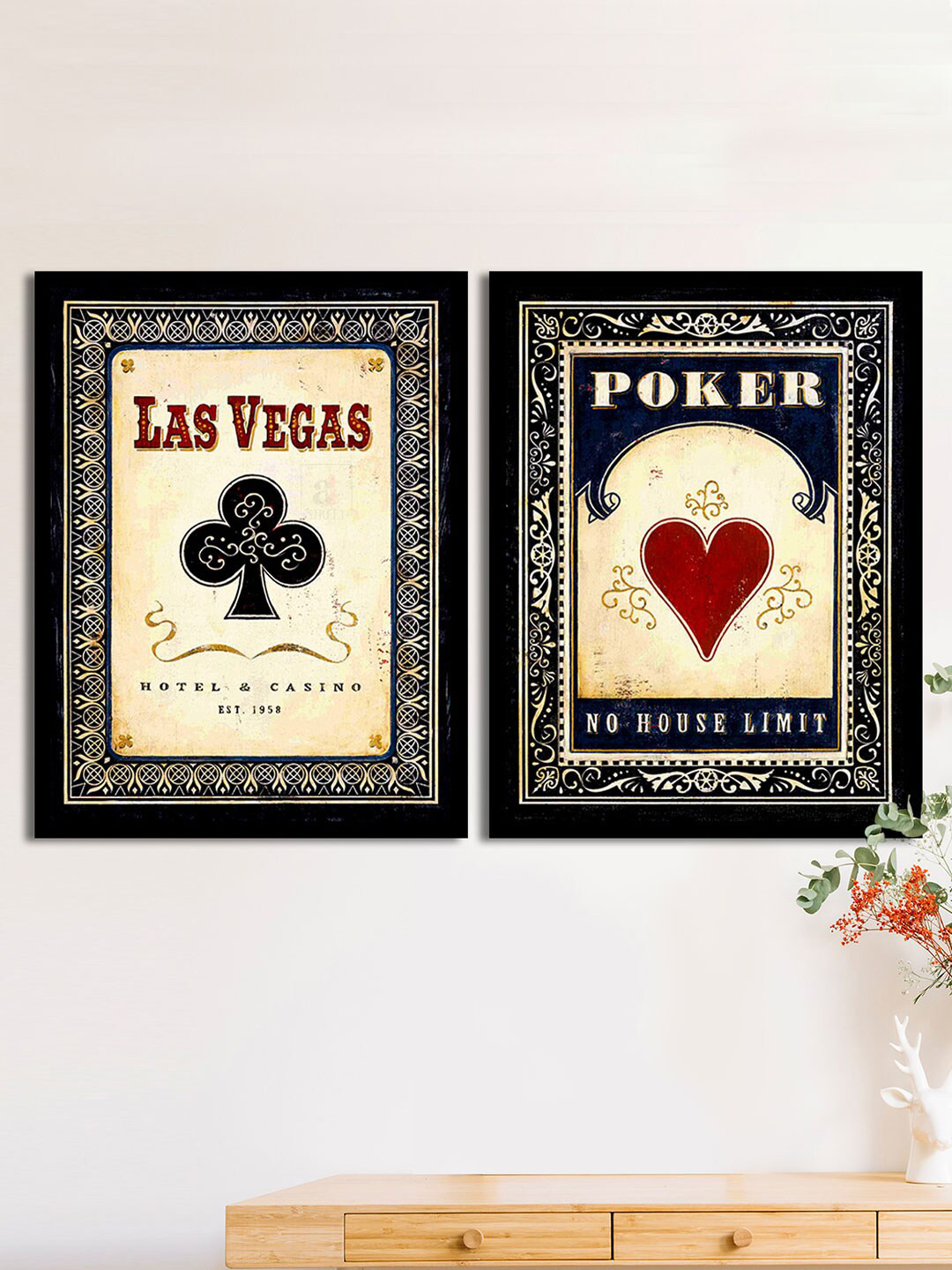 Art Street Las Vegas Poker Synthetic Wood 2 Piece Wall Paintings Wall Art -13.5 x 17.5In