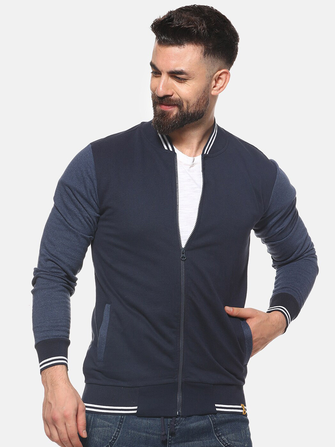 CAHOOT Men Blue Solid Windcheater Bomber Jacket