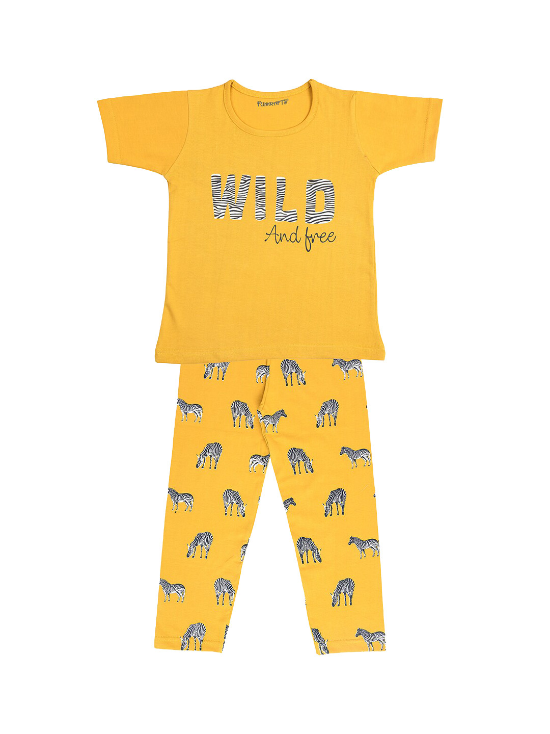 FUNKRAFTS Girls Mustard Yellow & Navy Blue Printed Night Suit FUNKSW75
