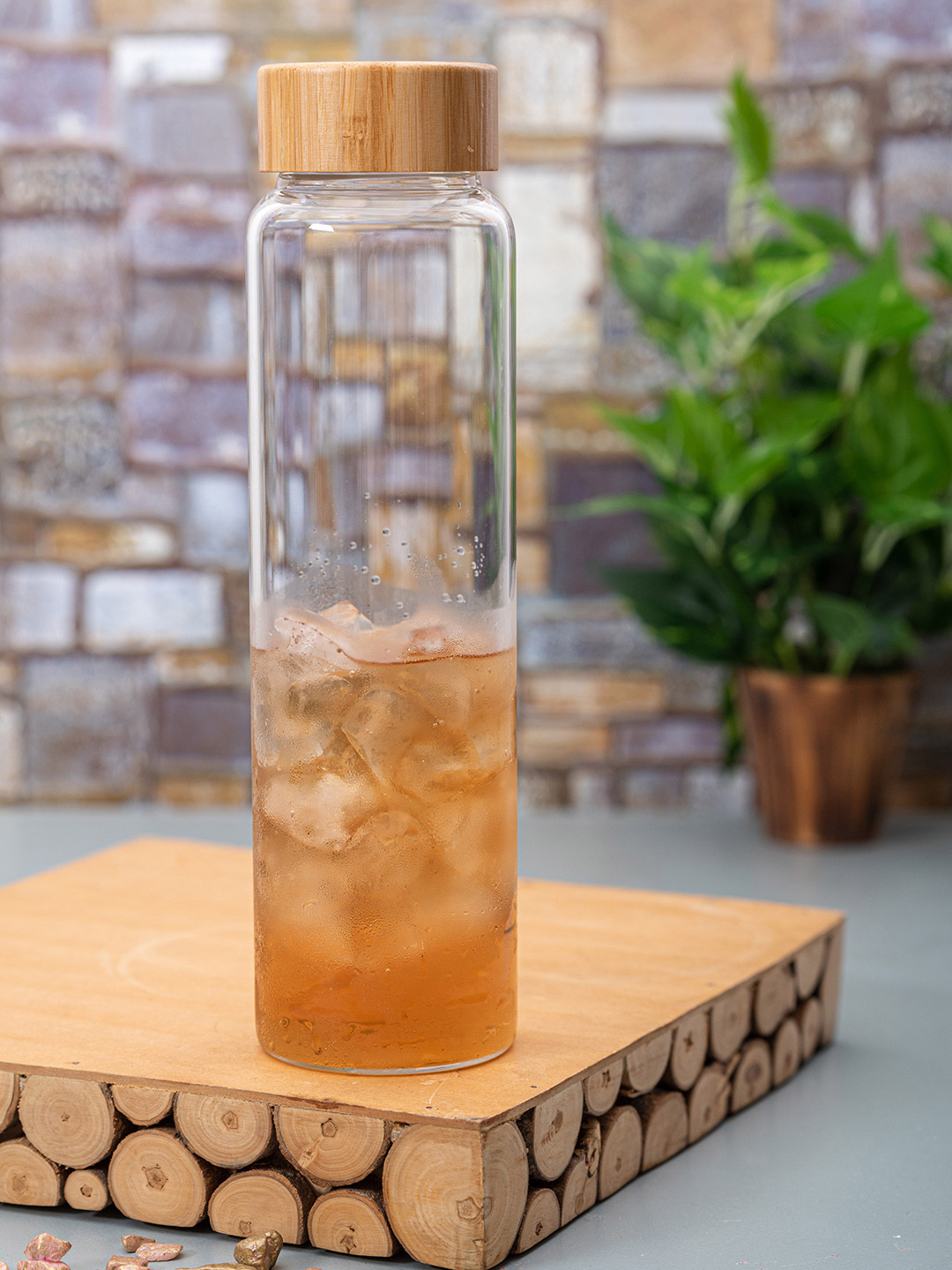 White Gold Transparent & Brown Solid Borosilicate Glass Water Bottle