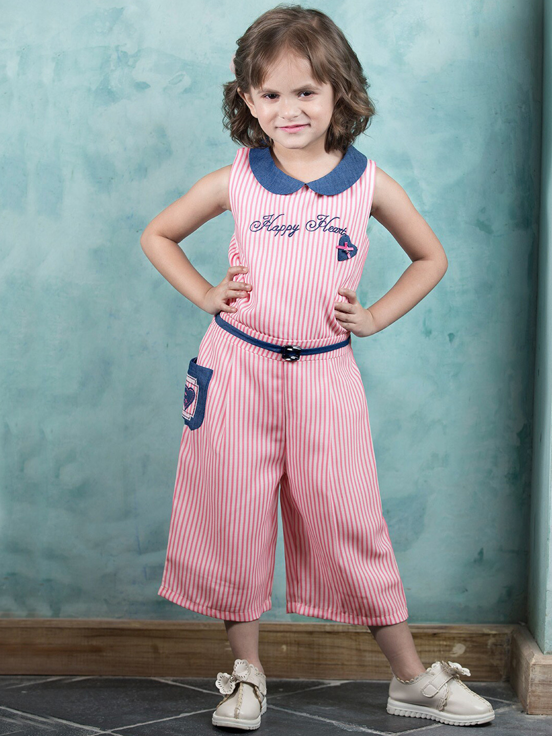 Peppermint Girls Pink Striped Capri Jumpsuit