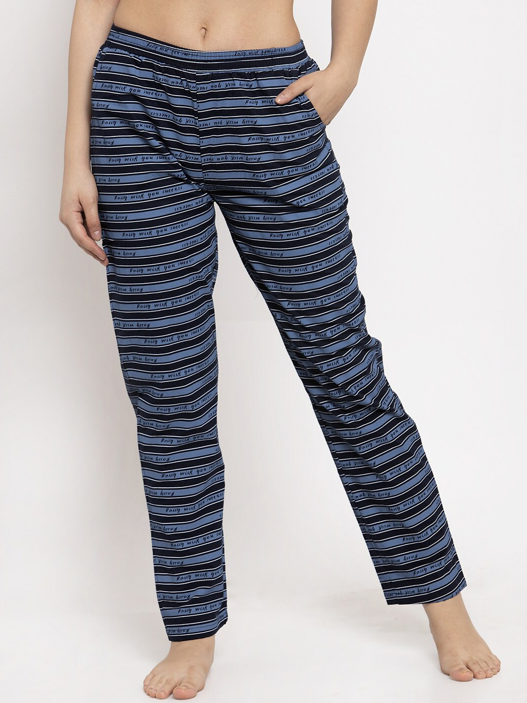 Claura Women Navy Blue & Black Striped Lounge Pants lower-41