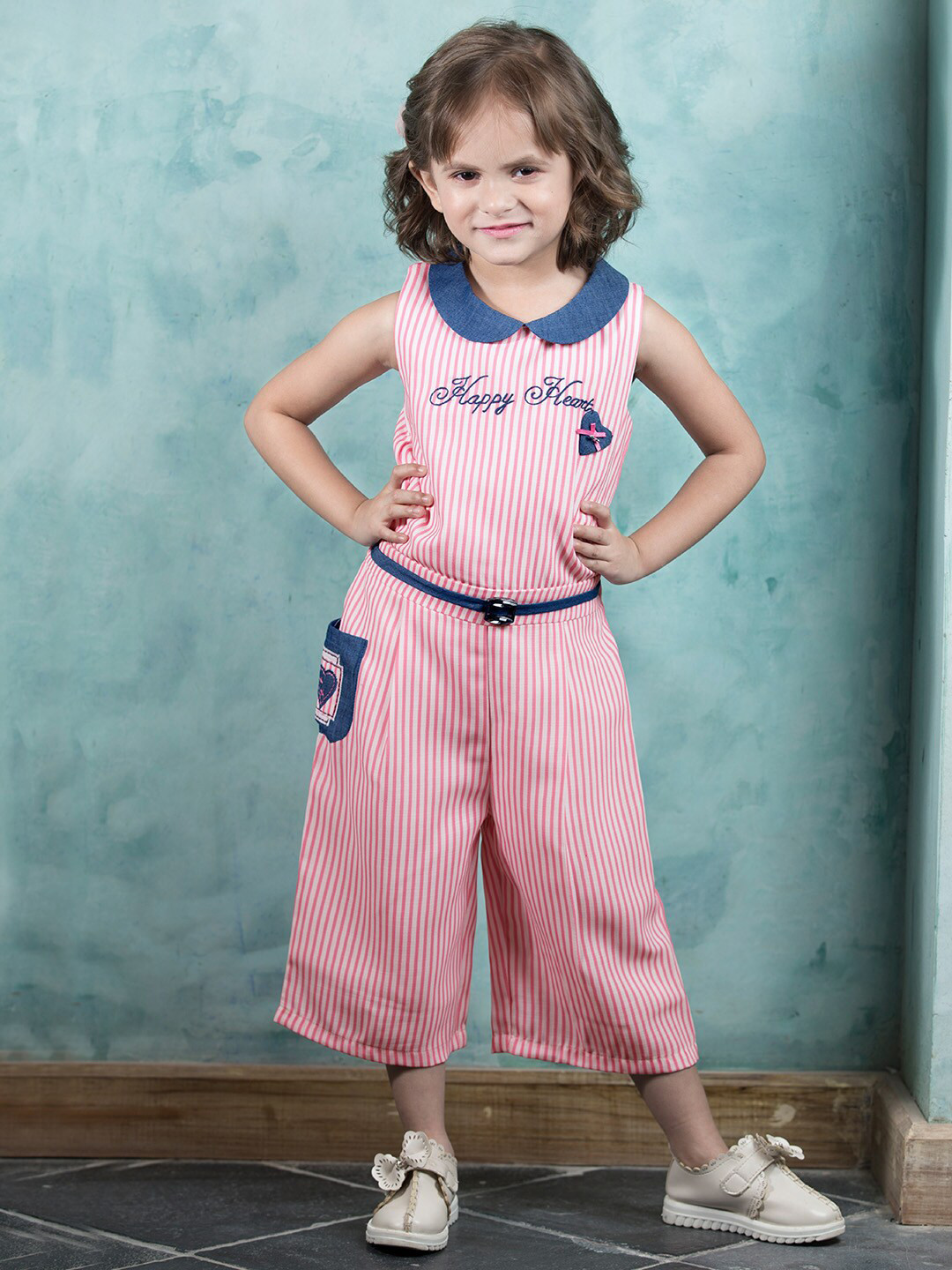 Peppermint Girls Pink & White Striped Culotte Jumpsuit