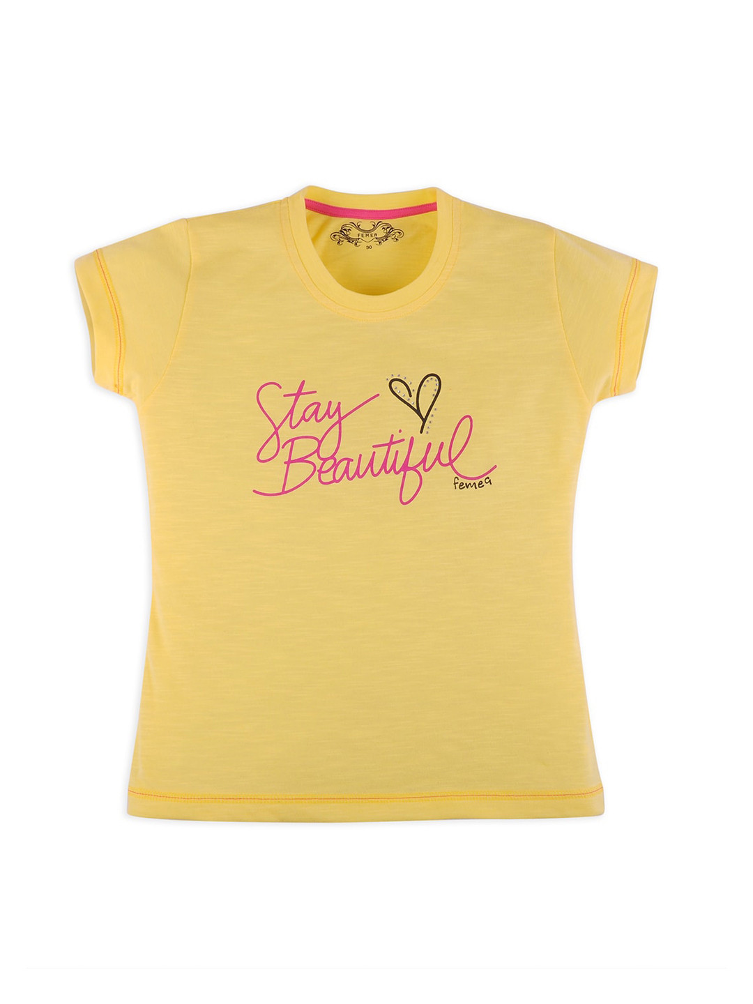 FEMEA Girls Yellow Printed Pure Cotton Top
